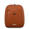 Opened Front Flap View Of The Cognac Womens Small Leather Backpack