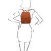 Women Posing With The Cognac Womens Small Leather Backpack