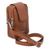 Angled And Shoulder Strap View Of The Cognac Mobile Phone Crossbody Bag