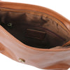 Internal Zip Pocket View Of The Cinnamon Leather Fringe Bag