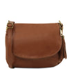 Front View Of The Cinnamon Leather Fringe Bag
