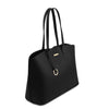 Angled View Of The Black Soft Leather Shopper Bag