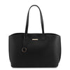 Front View Of The Black Soft Leather Shopper Bag
