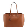 Front View Of The Cognac Soft Leather Shopper Bag