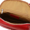 Internal Zip Pocket View Of The Lipstick Red Womens Small Leather Backpack