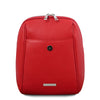 Opened Front Flap View Of The Lipstick Red Womens Small Leather Backpack