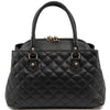Front View Of The Black Quilted Leather Handbag