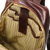 Internal Strapped Pockets View Of The Brown Stylish Leather Backpack
