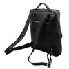 Rear And Shoulder Straps View Of The Black Leather Backpack Laptop Bag