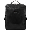 Front View Of The Black Leather Backpack Laptop Bag