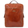 Front View Of The Honey Leather Backpack Laptop Bag
