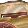 Internal Zip Pocket View Of The Brown Leather Duffle Bag Large
