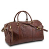 Angled And Leather Shoulder Strap View Of The Brown Leather Duffle Bag Large