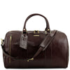 Front View Of The Dark Brown Leather Duffle Bag Large