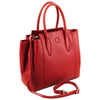 Angled View Of The Lipstick Red Italian Leather Handbag