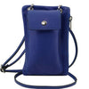 Front View Of The Blue Cellphone Holder and Mini Crossbody Bag