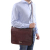 Man Posing With The Brown Leather Messenger Bag Men's