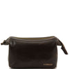 Front View Of The Dark Brown Leather Wash Bag
