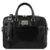 Front View Of The Black Leather Business Laptop Bag