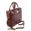 Angled And Shoulder Strap View Of The Brown Luxury Leather Laptop Bag