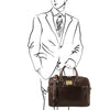 Man Posing With The Dark Brown Luxury Leather Laptop Bag