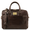 Front View Of The Dark Brown Luxury Leather Laptop Bag