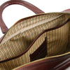 Internal Compartment View Of The Brown Leather Business Laptop Bag