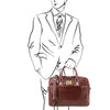 Man Posing With The Brown Leather Business Laptop Bag