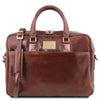 Front View Of The Brown Leather Business Laptop Bag