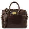 Front View Of The Dark Brown Leather Business Laptop Bag