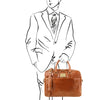 Man Posing With The Honey Leather Business Laptop Bag