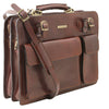 Angled And Shoulder Strap View Of The Brown Professional Leather Bag