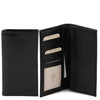 Front Open And Closed View Of The Black Vertical Bifold Wallet