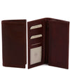 Front Open And Closed View Of The Brown Vertical Bifold Wallet