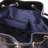 Internal Pocket View Of The Black Leather Bucket Bag