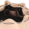 Internal Pocket View Of The Champagne Leather Bucket Bag
