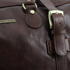 Buckle Close Up View Of The Brown Travel Bag Large