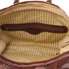 Internal Zip Pocket View Of The Brown Travel Bag Large