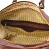 Internal Zip Pocket View Of The Brown Travel Bag Small