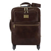 Front View Of The Dark Brown 4 Wheeled Luggage