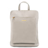 Front View Of The Light Grey Leather Backpack Ladies