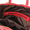 Internal Zip Pocket View Of The Lipstick Red Leather Backpack Ladies