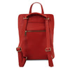 Rear And Shoulder Strap View Of The Lipstick Red Leather Backpack Ladies