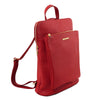 Angled View Of The Lipstick Red Leather Backpack Ladies