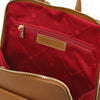 Internal Zip Pocket View Of The Cognac Womens Small Backpack