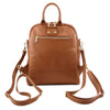 Shoulder Strap View Of The Cognac Soft Womens Leather Backpack