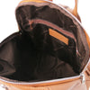 Internal Features View Of The Cognac Italian Leather Backpack