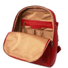 Internal Features View Of The Lipstick Red Soft Womens Leather Backpack
