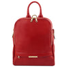 Front View Of The Lipstick Red Soft Womens Leather Backpack