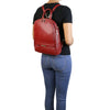 Women Posing With The Red Soft Womens Leather Backpack